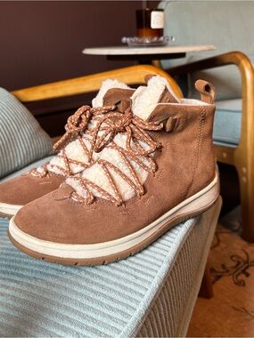 UGG Chestnut Suede Shearling-Lined Lace-Up Ankle Boots